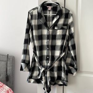 Victorias Secret Pajamas - black, white, grey flannel long sleeve/shorts onesie